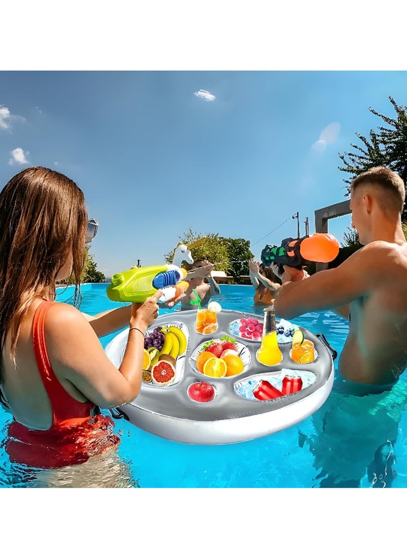 Inflatable Floating Drink Holder, Swimming Pool Drink Holder Float, 8 Holes Tub Drink Holder Float for Swimming Pools, Beach, Spa & Hot Tub (Silvery)
