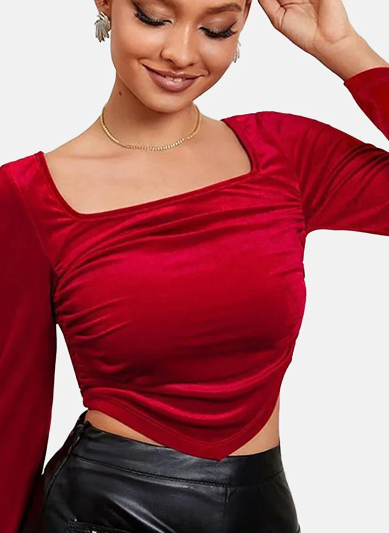 يونيكي Red Solid Slim Fit Long Sleeve Top