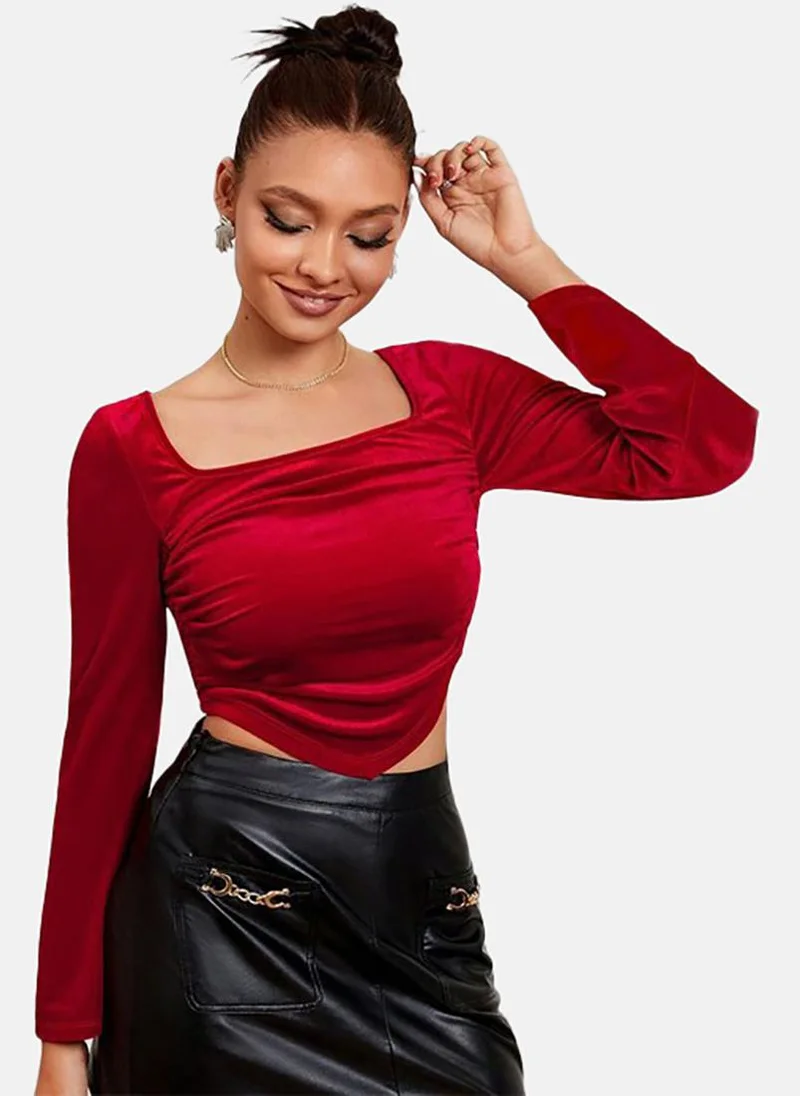 يونيكي Red Solid Slim Fit Long Sleeve Top