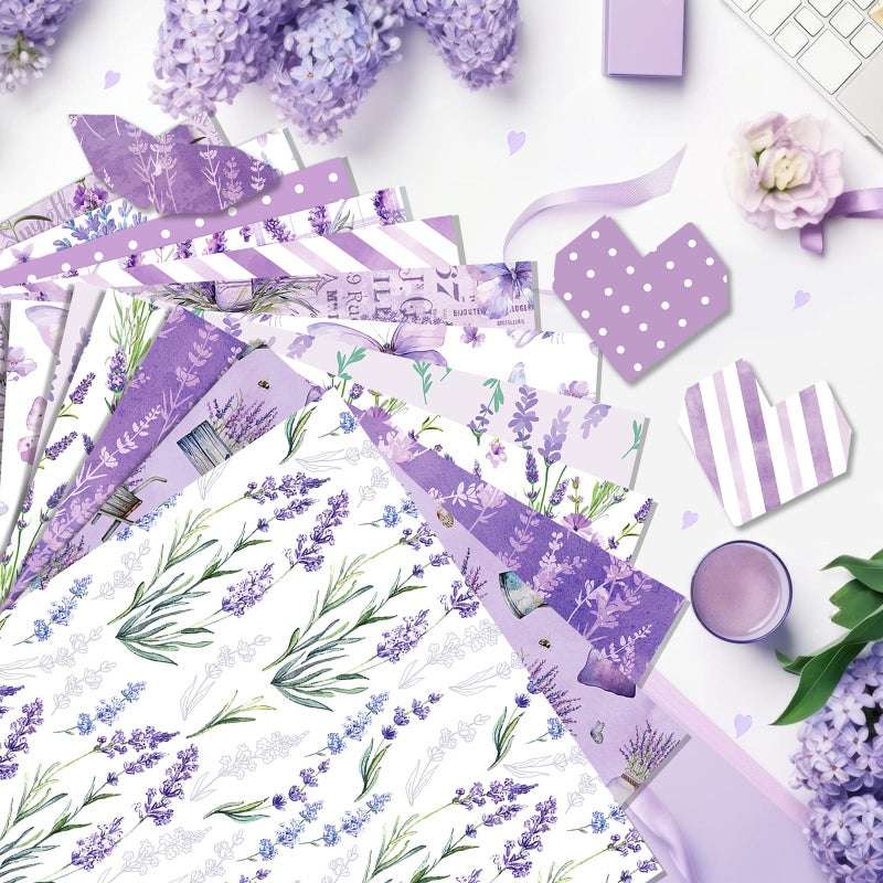 Feivando 24 Sheets Lavender Scrapbook Paper 12'' Ã— 12'' Double-Sided Purple Flower Butterfly Pattern Paper Floral Decorative Decoupage Cardstock for DIY Card Craft Making Scrapbook Supplies - Image 4
