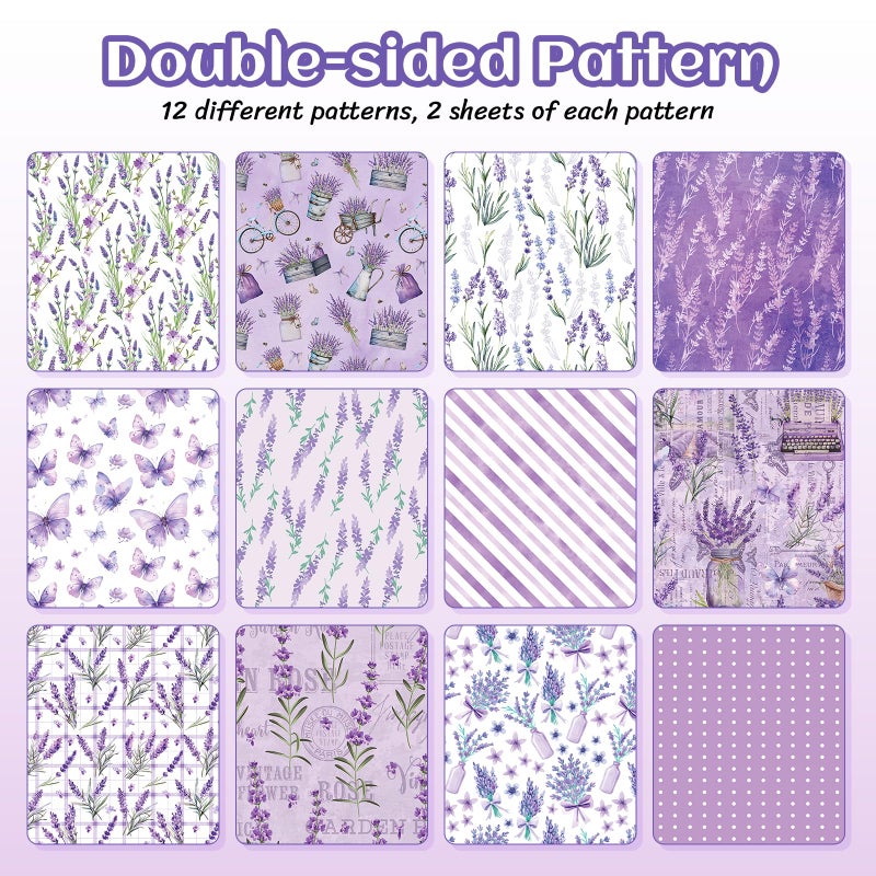 Feivando 24 Sheets Lavender Scrapbook Paper 12'' Ã— 12'' Double-Sided Purple Flower Butterfly Pattern Paper Floral Decorative Decoupage Cardstock for DIY Card Craft Making Scrapbook Supplies - Image 3