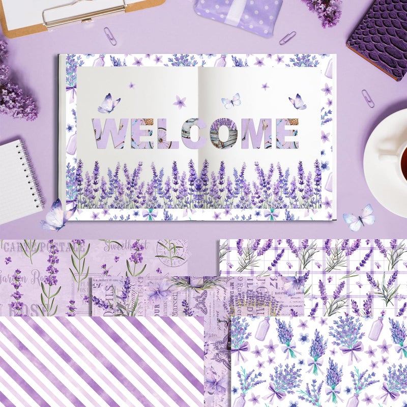 Feivando 24 Sheets Lavender Scrapbook Paper 12'' Ã— 12'' Double-Sided Purple Flower Butterfly Pattern Paper Floral Decorative Decoupage Cardstock for DIY Card Craft Making Scrapbook Supplies - Image 5