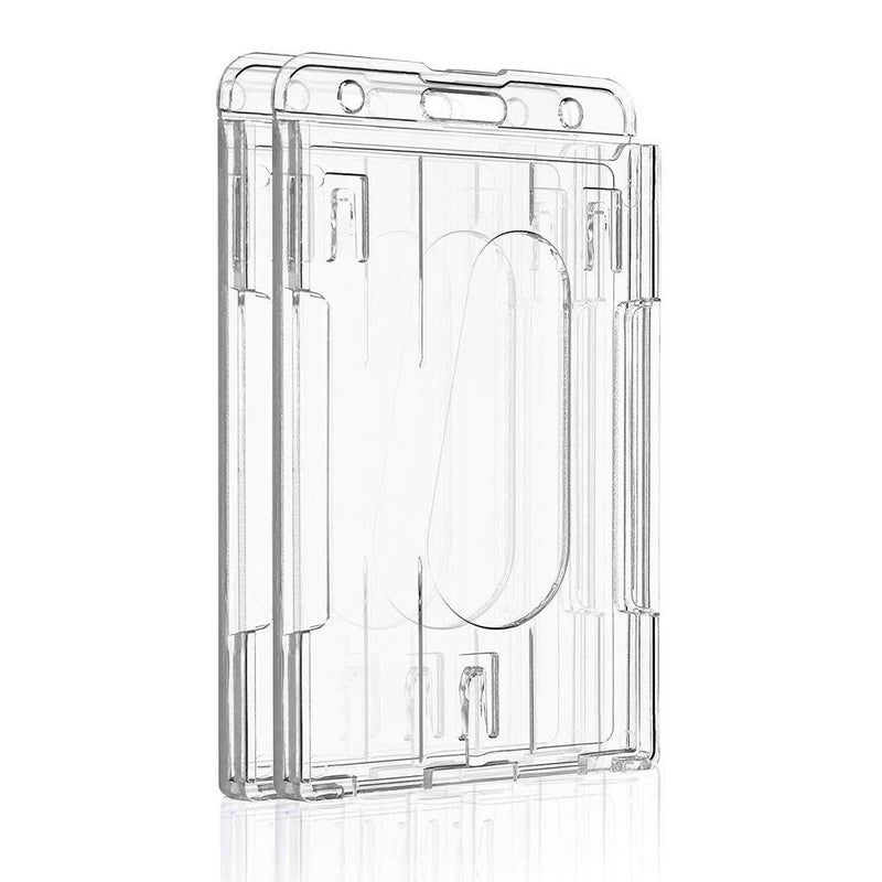 Pawfly 2 Pack Vertical 2-Card Badge Holder with Thumb Slot Hard Transparent PC Case Protector for Office School IDs Credit Cards Driverâ€™s Licenses and Passes - Image 1