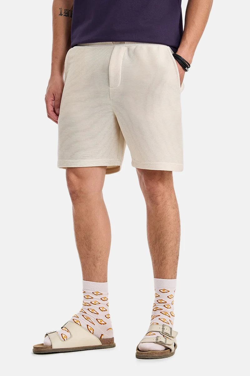 سنيتش Cream Textured Relaxed Shorts