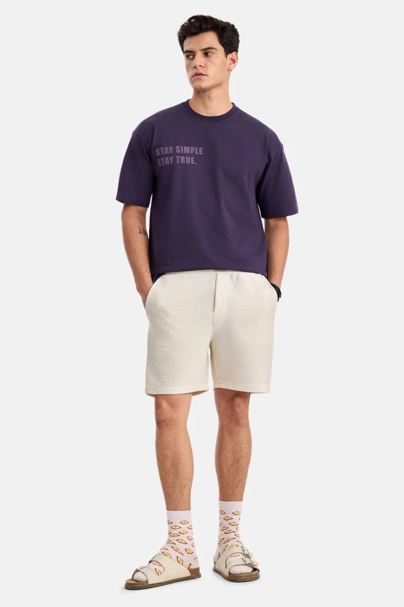 سنيتش Cream Textured Relaxed Shorts