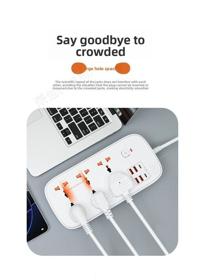 【منتج بيع صحيح】شاحن متعدد المواقع: 6 مقابس + 4 USB + 2 Type-C مع تحكم مركزي، كابل 3م، شحن سريع لأجهزة متعددة - Image 4