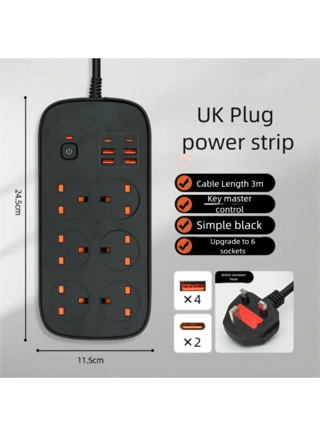 【منتج بيع صحيح】شاحن متعدد المواقع: 6 مقابس + 4 USB + 2 Type-C مع تحكم مركزي، كابل 3م، شحن سريع لأجهزة متعددة - Image 1