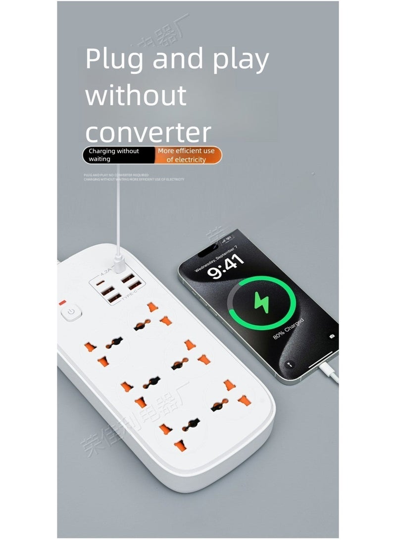 【منتج بيع صحيح】شاحن متعدد المواقع: 6 مقابس + 4 USB + 2 Type-C مع تحكم مركزي، كابل 3م، شحن سريع لأجهزة متعددة - Image 2