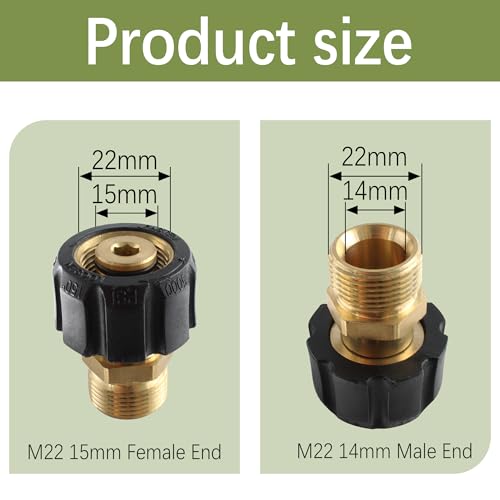 AUXBC Pressure Washer Adapter, M22 15mm Female Thread to M22 14mm Male Fitting, 5000 PSI Pressure Washer Hose Coupler Brass Quick Hose Connector - Image 2
