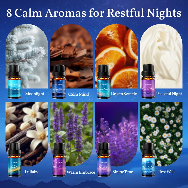 SLASHOME Essential Oils for Diffuser, 8 Pack Aromatherapy Oils Set for Humidifiers - Lavender, Vanilla, Sandalwood & More - Scented Oil for Sleep, Relaxation, Candle & Soap Making, Home Fragrance Gift - Image 2
