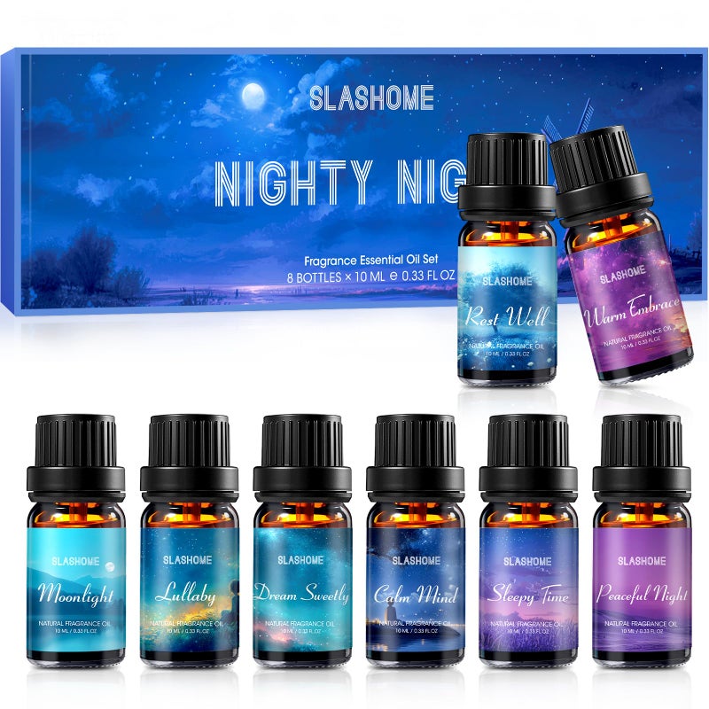 SLASHOME Essential Oils for Diffuser, 8 Pack Aromatherapy Oils Set for Humidifiers - Lavender, Vanilla, Sandalwood & More - Scented Oil for Sleep, Relaxation, Candle & Soap Making, Home Fragrance Gift - Image 1