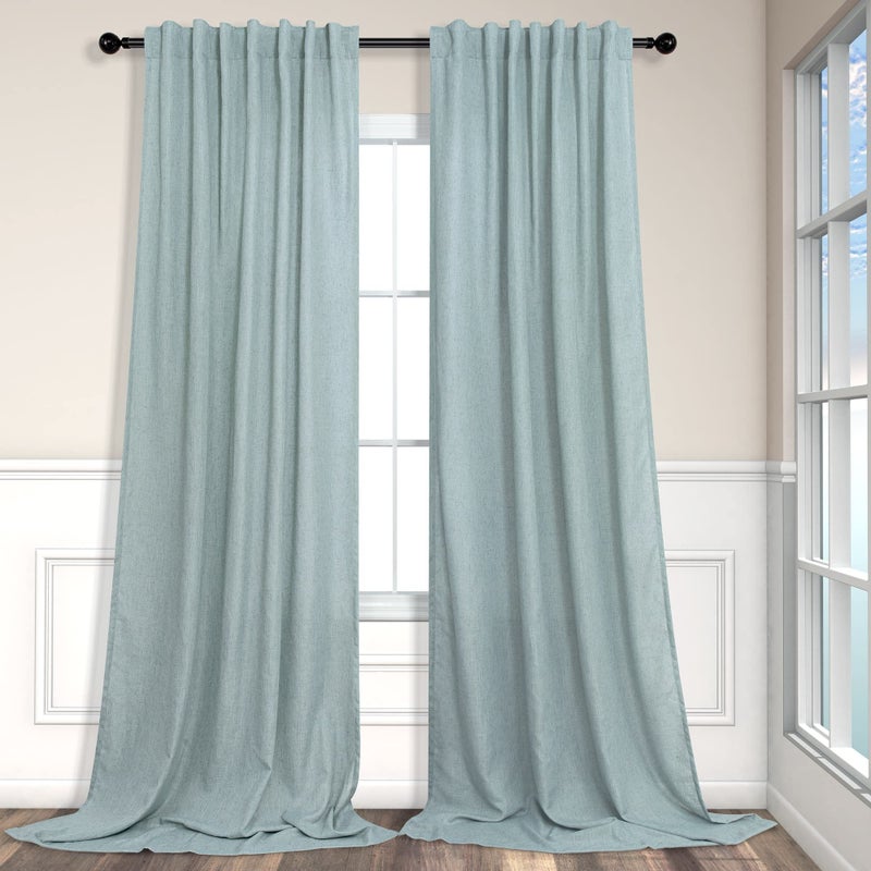 Pitalk Seafoam Green Curtains 96 Inches Long for Living Room 2 Panels Back Tab Pocket Semi Sheer Linen Summer Ocean Mint Green Curtains for Bedroom Dining Spa Sea Mist Teal Grey Aqua Drapes Kids Decor 8 FT - Image 1