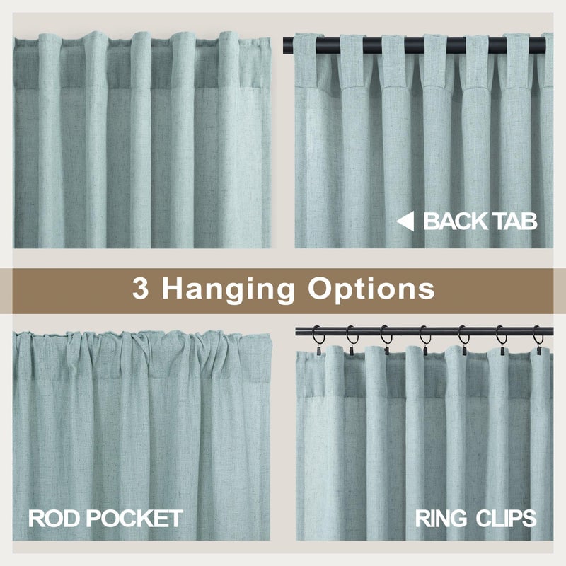 Pitalk Seafoam Green Curtains 96 Inches Long for Living Room 2 Panels Back Tab Pocket Semi Sheer Linen Summer Ocean Mint Green Curtains for Bedroom Dining Spa Sea Mist Teal Grey Aqua Drapes Kids Decor 8 FT - Image 4