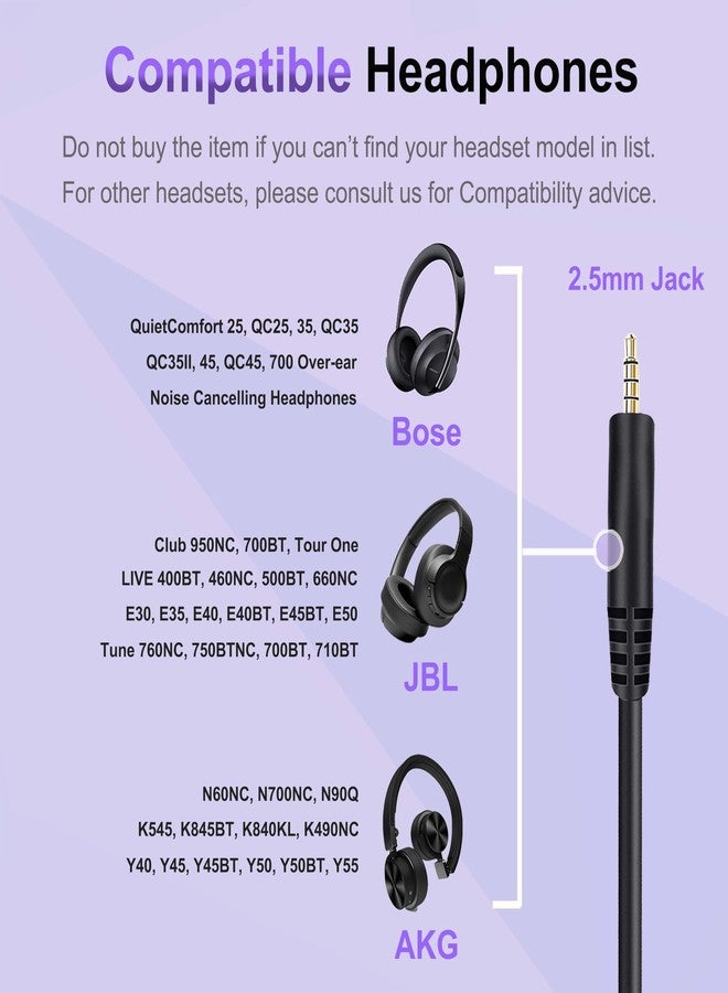 كابل صوت بديل لسماعات Bose، سلك من 3.5 مم إلى 2.5 مم، متوافق مع سماعات Bose 700 Quietcomfort QC25 QC35 QC35II QC45 OE2 OE2i SoundTrue وJBL Tune 710BT المزودة بميكروفون مدمج ووحدة تحكم في مستوى الصوت. - Image 2