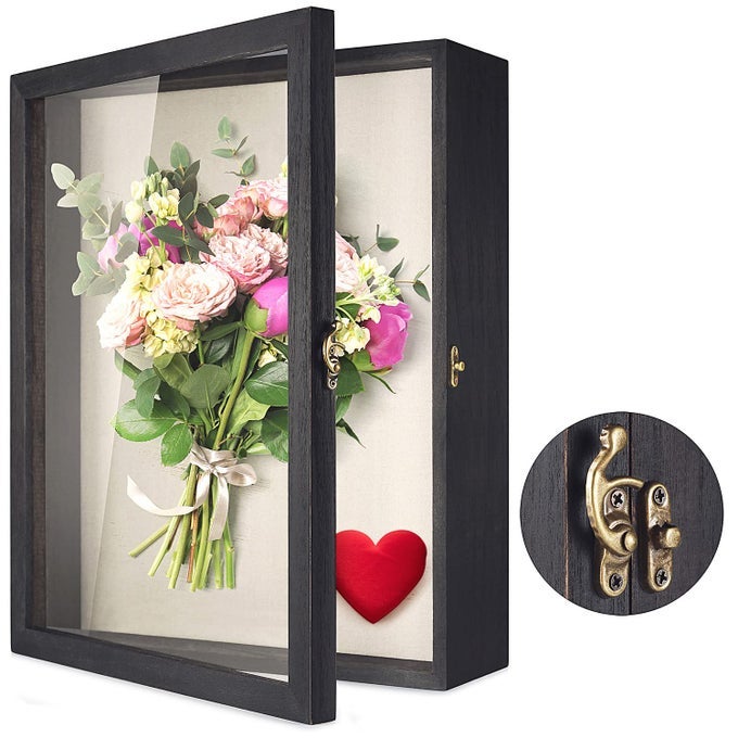 FLOWERS SHADOW BOX DISPLAY CASE 13 X 16 LARGE SHADOW BOX PICTURE FRAME WITH GLASS WEDDING BOUQUET MEMORABILIA MEDALS PHOTOS MEMORY BOX
