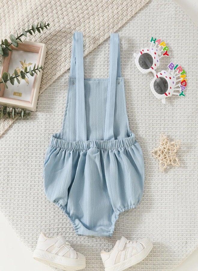 Lenjindjer Newborn Baby Boy First Birthday Ouftis Sleeveless One Print Cotton Linen Romper Bodysuit Summer Cake Smash Outfit (Sky Blue, 12-18 Months) - Image 3