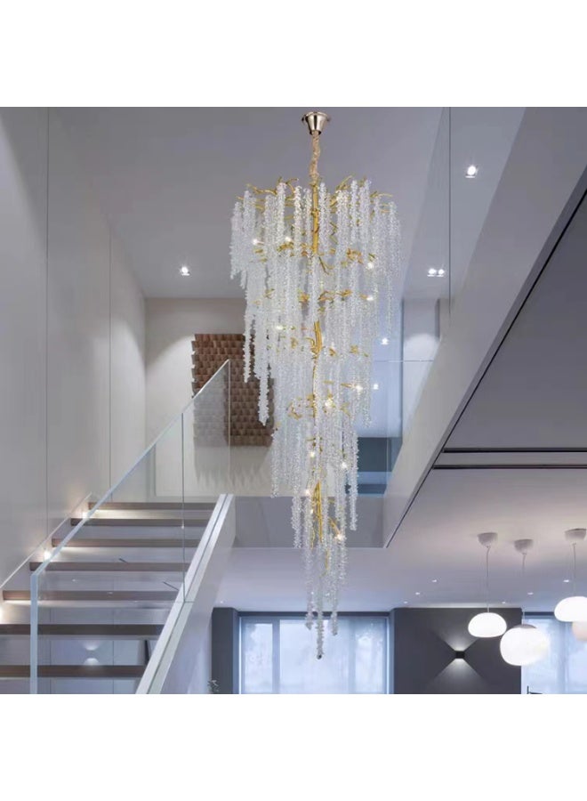تاسفورا مصباح جداري إسكندنافي عصري ذهبي بتصميم قطرات المطر LED بطول 2 متر | مصباح درج فاخر | أبليك كريستال بتصميم فروع | إضاءة داخلية للسلالم والممرات - Image 1