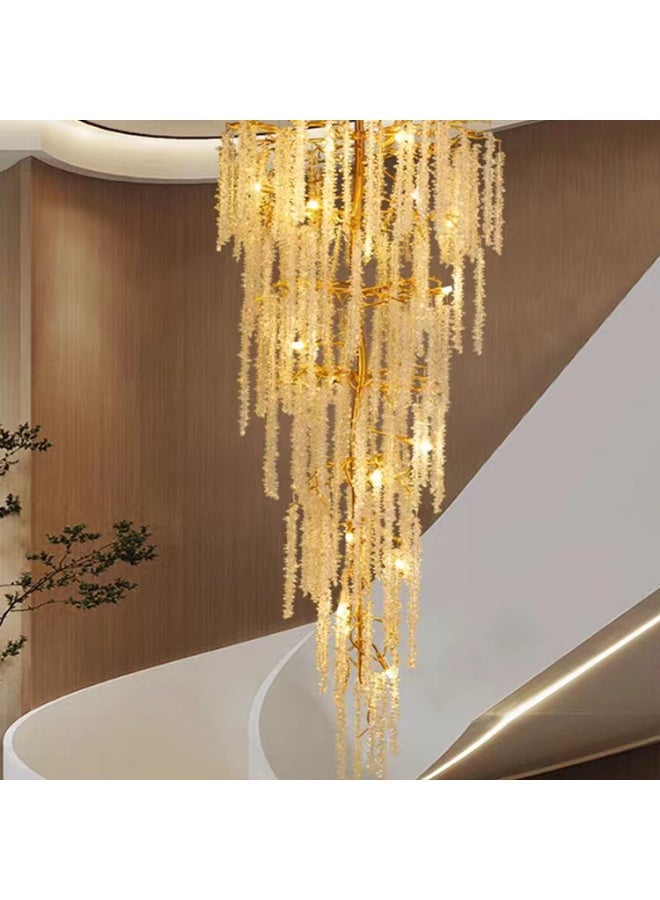 تاسفورا مصباح جداري إسكندنافي عصري ذهبي بتصميم قطرات المطر LED بطول 2 متر | مصباح درج فاخر | أبليك كريستال بتصميم فروع | إضاءة داخلية للسلالم والممرات - Image 4