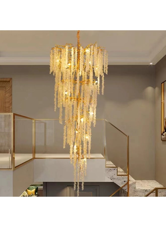 تاسفورا مصباح جداري إسكندنافي عصري ذهبي بتصميم قطرات المطر LED بطول 2 متر | مصباح درج فاخر | أبليك كريستال بتصميم فروع | إضاءة داخلية للسلالم والممرات - Image 5