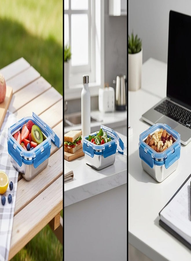 Gcrox PPI Foody Square Stainless Steel Food Storage Containers, Lunch Box, Tiffin, 250 ml Airtight Leak-Proof Spill Proof with Locking Lids, Set of 1 250ML - Image 4