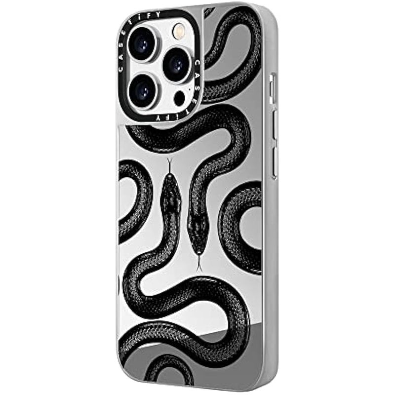 كاستيفي كاسيتي جراب عاكس لموبايل ايفون 14 برو متوافق مع ماج سيف - اسود على شكل ثعبان الملك - فضي على فضي - Image 5