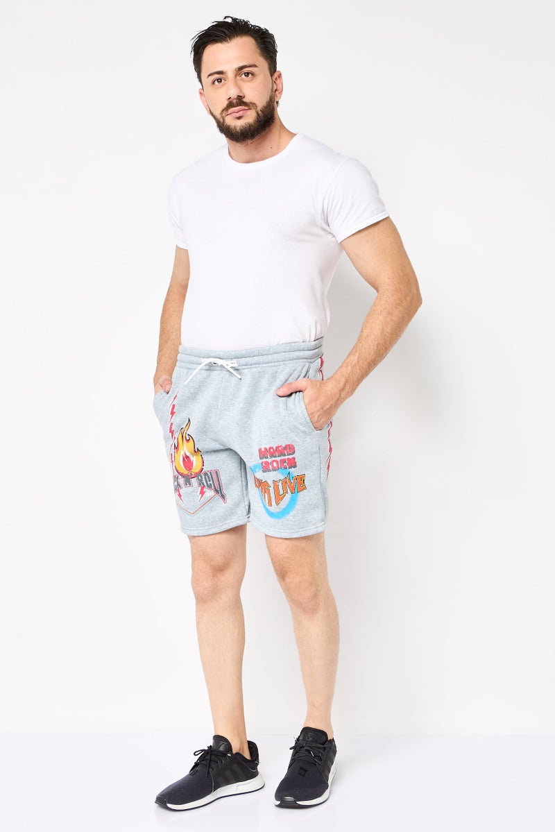 MEMBERS ONLY Men Regular Fit 7,5 Inseam Graphic Print Fleece Shorts, Heather Grey - Image 3