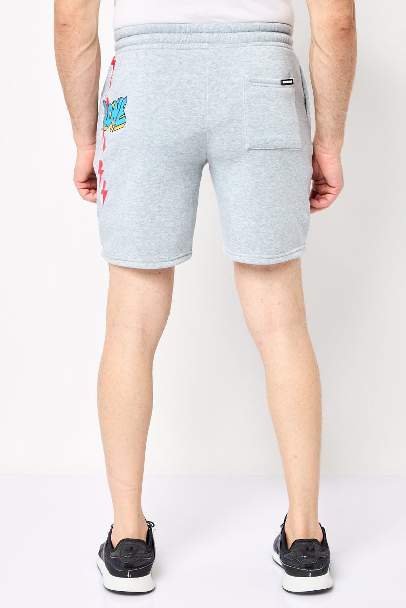 MEMBERS ONLY Men Regular Fit 7,5 Inseam Graphic Print Fleece Shorts, Heather Grey - Image 2