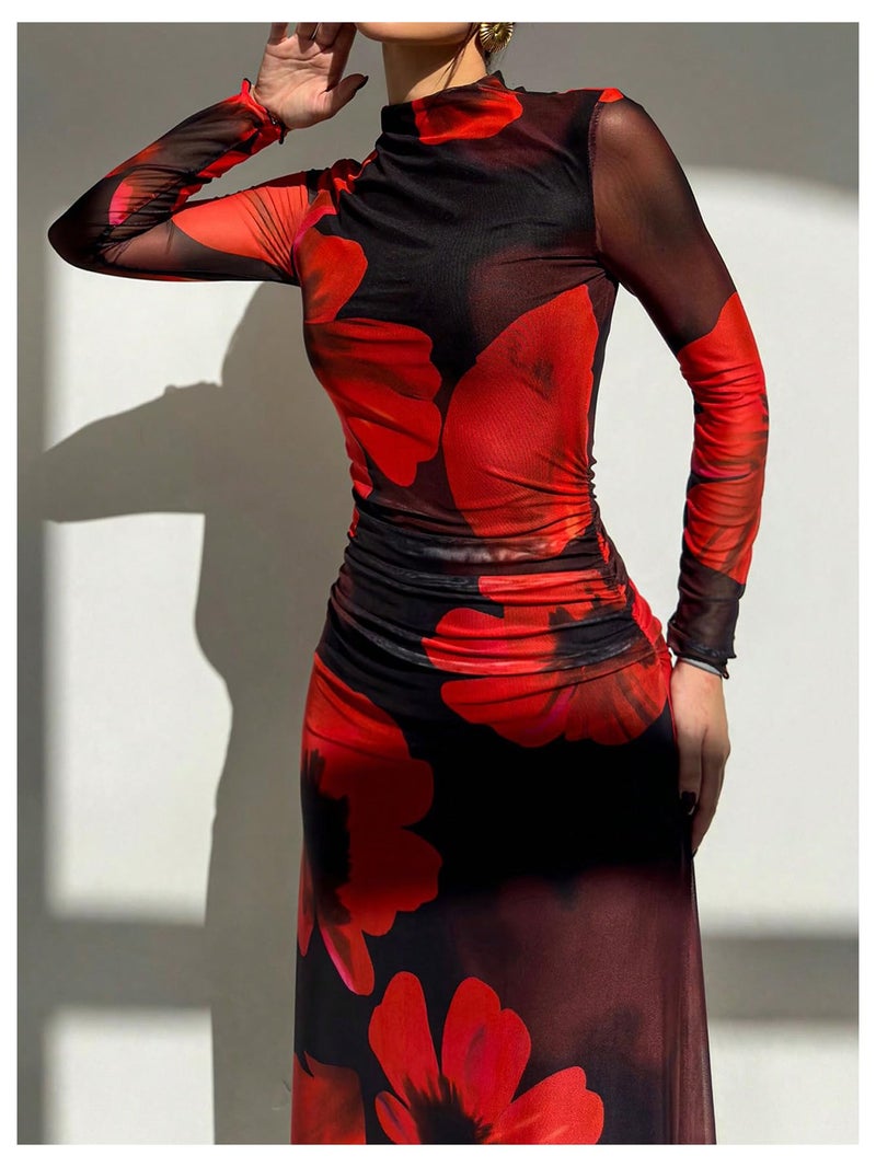 Verdusa Women's Floral Slimming Wedding Guest Dress Long Sleeve Holiday Maxi Dresses Black Medium - Image 5