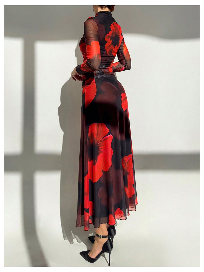 Verdusa Women's Floral Slimming Wedding Guest Dress Long Sleeve Holiday Maxi Dresses Black Medium - Image 2