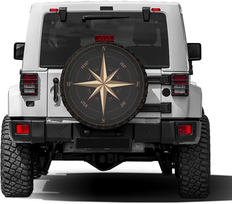 Foruidea Compass Rose Black Spare Tire Cover Dust-Proof Wheel Tire Cover Fit Trailer, RV, SUV and Many Vehicle 17 Inch - Image 2