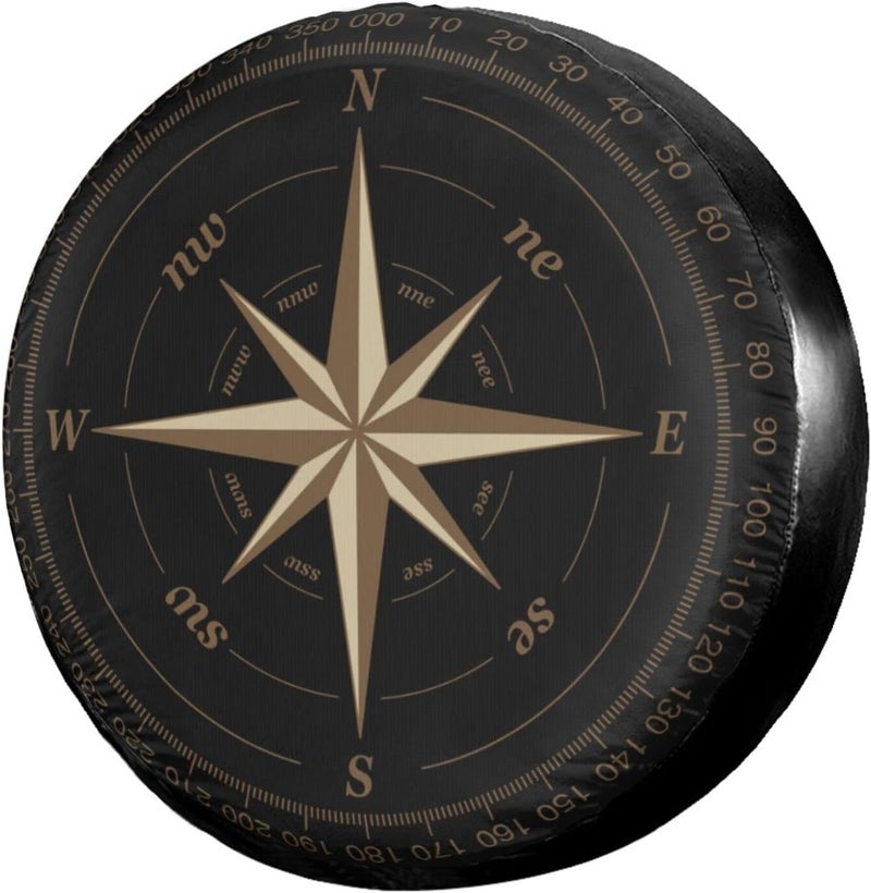 Foruidea Compass Rose Black Spare Tire Cover Dust-Proof Wheel Tire Cover Fit Trailer, RV, SUV and Many Vehicle 17 Inch - Image 1