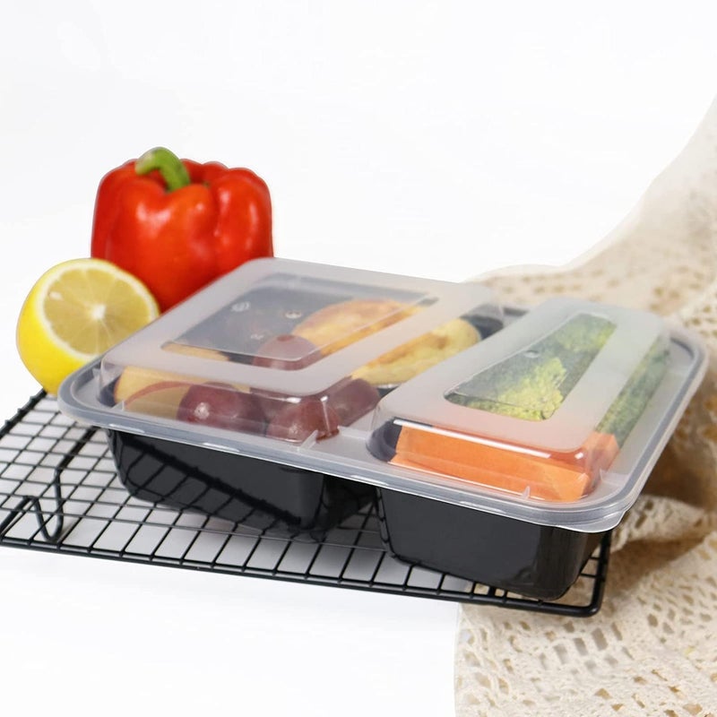 البيادر صحن  بلاستيك حراري -25 حبه -مستطيل أسود 32 أونص مقسم إلى خانتين مع غطاء شفاف – حاويات طعام متينة ومضادة للتسرب - Image 5