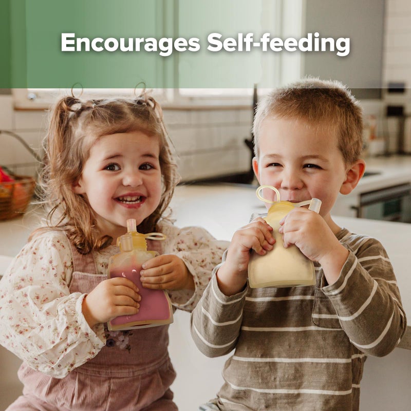 haakaa Pouch Reusable Baby Food Pouch, Reusable Pouches for Toddlers Kids Squeezable Pouch, Washable Freezer - Make Homemade Organic Food for Babies/Toddlers, 4oz, 2 Pack (Yellow) - Image 3