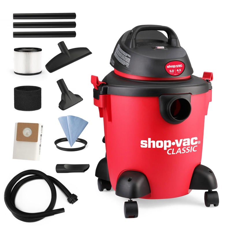 SHOPVAC شوب فاك 5 جالون 45 حصان ذروة مكنسة كهربائية محمولة ثقيلة الاستخدام 3 في 1 مع ملحقات للمنزل والمرآب والسيارة وورشة العمل 5971536