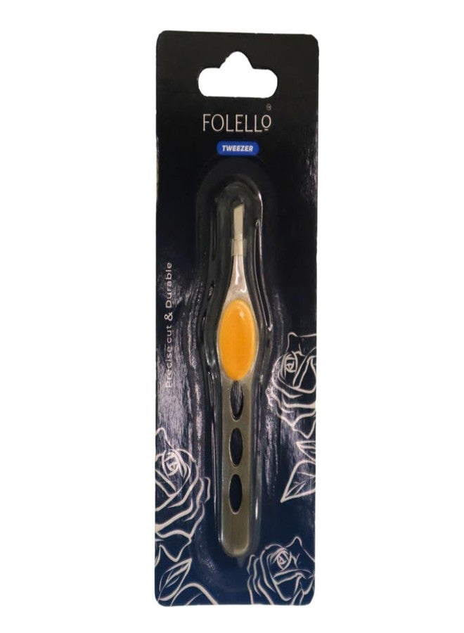 FOLELLO Square Tip Tweezer/Plucker with Rubber Grip, Suitable for Eyebrows, Upper Lips & Small hairs (Golden), Precision Tweezers for Home & Professional Use, Unisex Hair Plucker for Facial Hair - Image 1