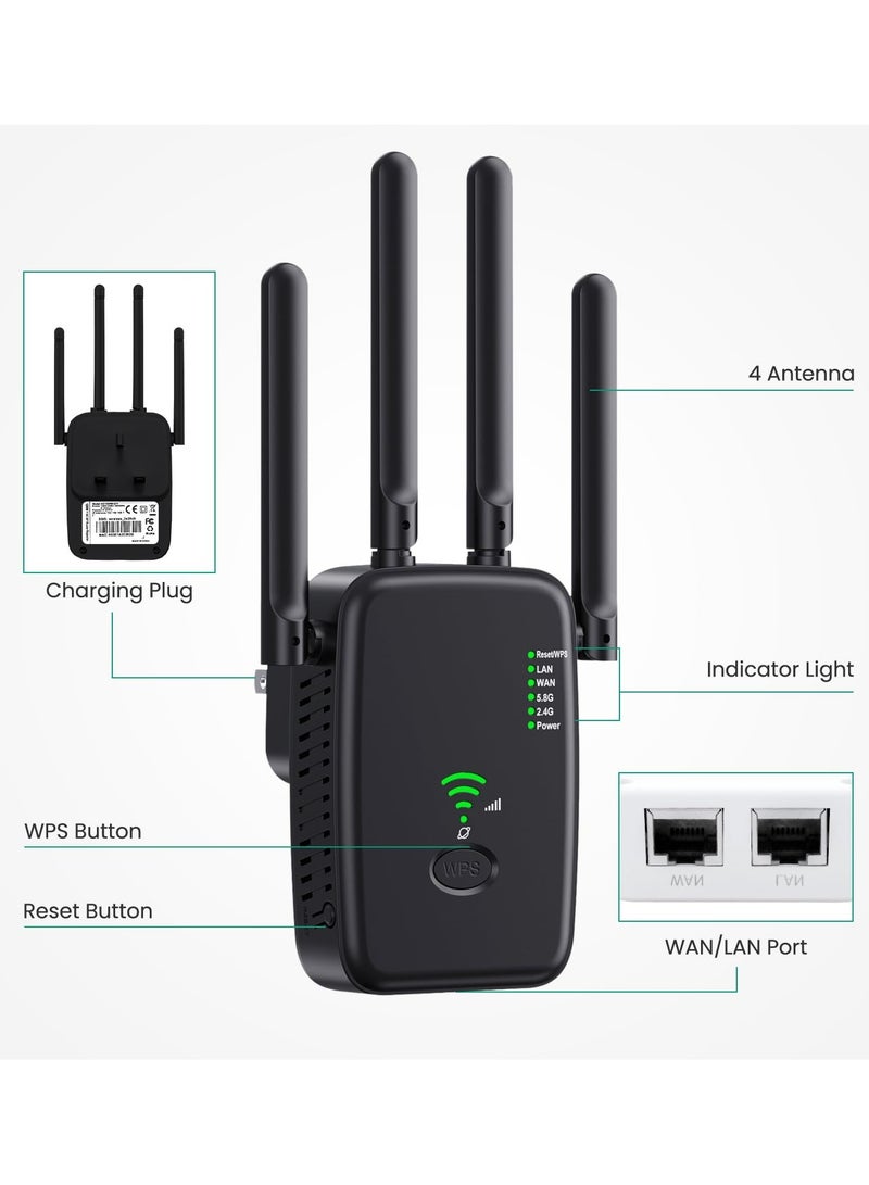 ANYOUI Wifi Extender, WiFi Signal Repeater, 300Mbps, 5G/2.4G Dual Band WiFi Extender, AC100-240 WiFi Range Extender, Broadband/Wi-Fi Extender, One-touch Setting, Plug And Play - Image 4