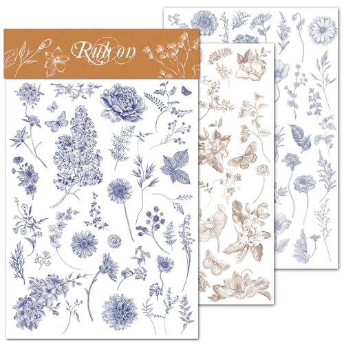 CATaireen Rub on Transfers for Crafts Vintage Scrapbooking Stickers Small Decals Adults Journaling DIY Supplies Use for Fabric Paper Wood Stone Canvas Acrylic Cloth Plants Outline - Image 1