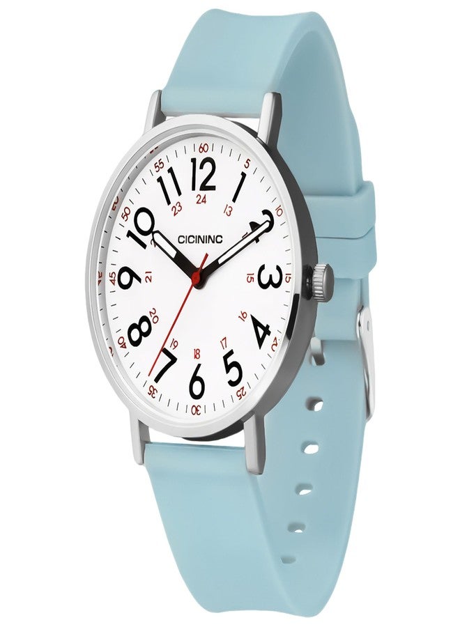 cicininc Nurse Watch for Women&Men,Echeveria Blue Analog Nursing Watches with 12/24 Hour Military Time,Second Hand - Image 1
