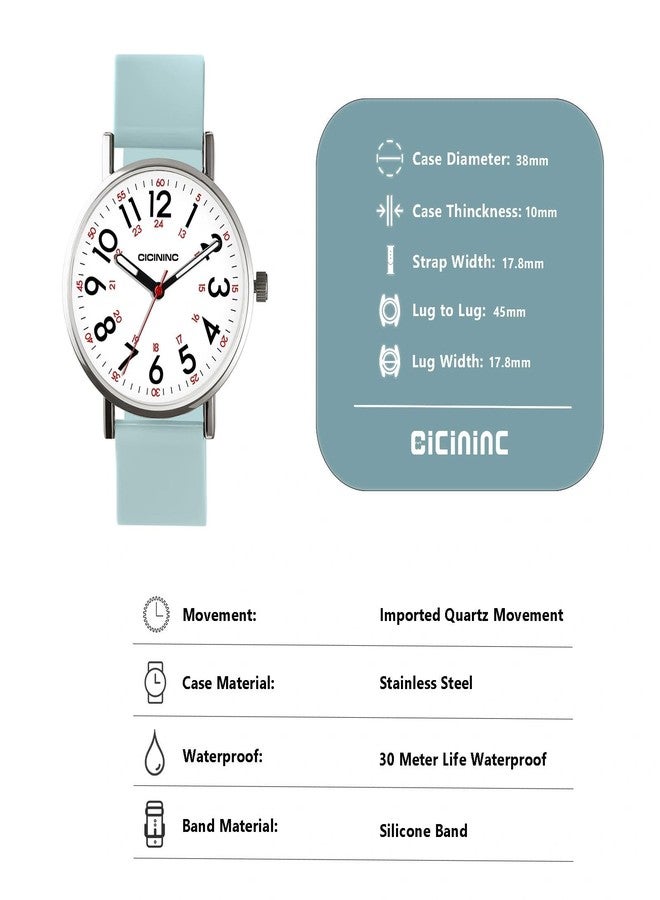 cicininc Nurse Watch for Women&Men,Echeveria Blue Analog Nursing Watches with 12/24 Hour Military Time,Second Hand - Image 5