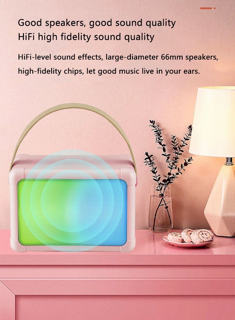 Vermaney Mini Karaoke Machine, Wireless Bluetooth Karaoke Microphone, Portable RGB Bluetooth Speaker with 2 Wireless Microphone, Hi-Fi Stereo Speaker for Party (Pink) - Image 4