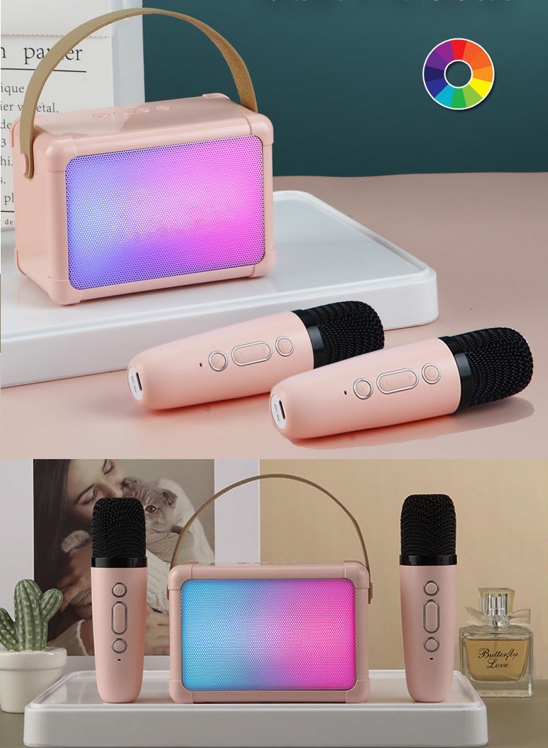 Vermaney Mini Karaoke Machine, Wireless Bluetooth Karaoke Microphone, Portable RGB Bluetooth Speaker with 2 Wireless Microphone, Hi-Fi Stereo Speaker for Party (Pink) - Image 1
