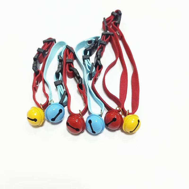 Yellow Bell Velvet Rope Cat Dog Collar With Large Bell Adjustable XS - Image 1
