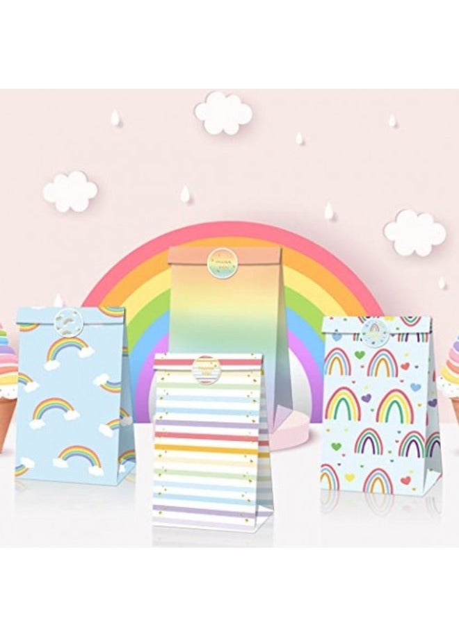 DecoLoral DECOR ME Rainbow Party Favor Bag Rainbow Theme Treat Candy Bags Rainbow Snack Bags Rainbow Paper Print Gift Bags With Handles - Image 1