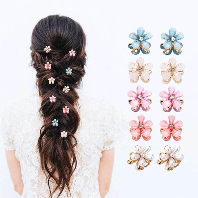 10 Pcs Mini Cute FlowerShaped Hair Clips for Girls Multicolor Crystal Hair Barrettes for Long Braid Hairstyles Pearl Hairpin for Women Hair Accessories 10 Pcs Mix Color