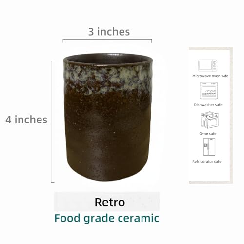 TOPYOKK Stoneware Coffee Bar Utensil Holder Tea & Coffee Spoon & Stirrer Holder for Stir Stick Straw Teaspoon Holder Spoon Cup Small Utensil Jar (Retro Rustic Brown) - Image 5