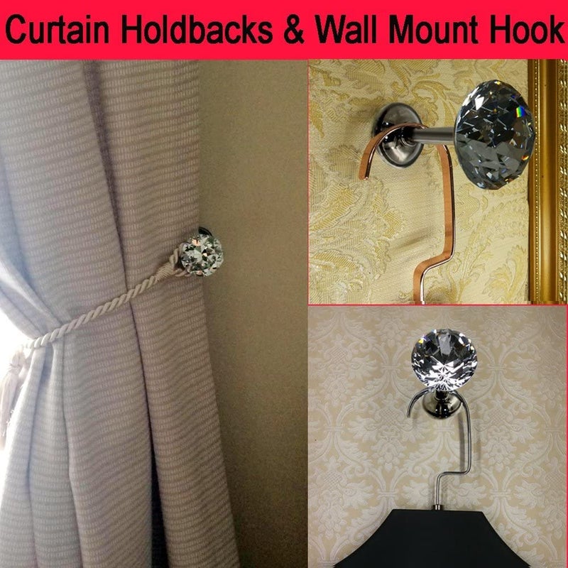 QZibeva 2 Piece Shiny Clear Diamond Crystal Goblet Shape Curtain Holdbacks Gloss Silver - Image 5