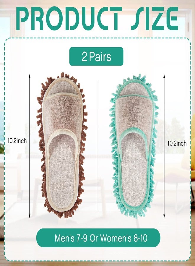 Jecery 2 Pairs Microfiber Cleaning Mop Slippers for Floor Cleaning House Mop Shoes Men and Women Washable Unisex Dusting Slippers Dirt Tool Supplies(Medium,Green, Coffee) - Image 2