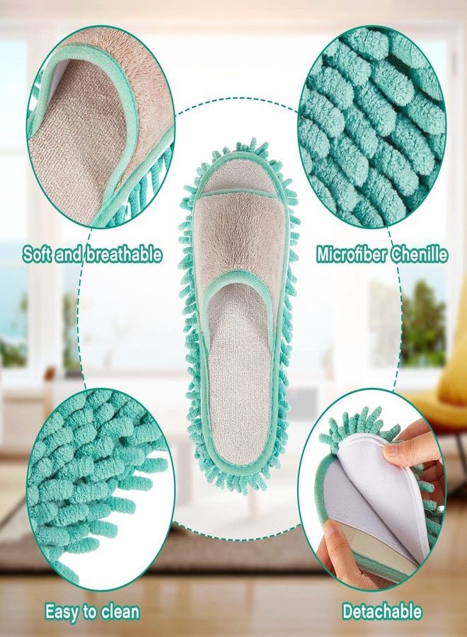 Jecery 2 Pairs Microfiber Cleaning Mop Slippers for Floor Cleaning House Mop Shoes Men and Women Washable Unisex Dusting Slippers Dirt Tool Supplies(Medium,Green, Coffee) - Image 3