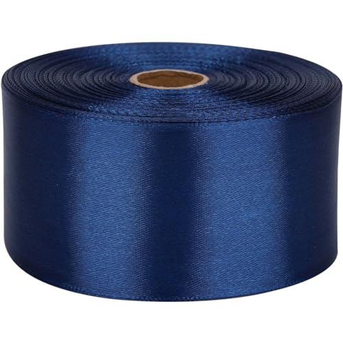 Nsilu 2 inch Deep Blue Satin Ribbon 50 Yards Solid Fabric Ribbons Roll for Gift Wrapping, Satin Weddings,Flower Bouquet, Invitations,Sewing,Party Decorations, Holiday Decorating and More - Image 1