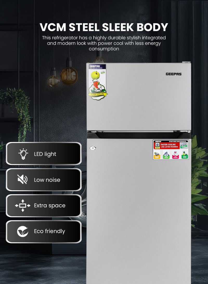GEEPAS 240L Gross/205L Net Capacity Double Door Defrost Refrigerator| With faster Cooling, Long Lasting Freshness, Extra Space, VCM Steel Body,Tempered Glass Shelves, Handle Lock And Key, Temperature Control, LED Lighting|37L Freezer Capacity 265 L GRF2400SXE Silver - Image 5